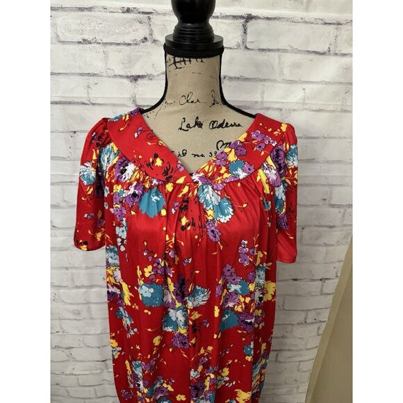 Anthony Richard’s Size Large Red Floral Mumu House Coat Mrs Roper Loungewear - Picture 2 of 9
